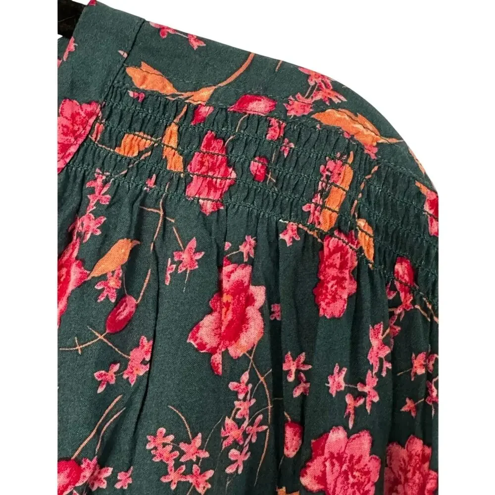 Free People Womens Green Flower Fields Mini Ruffle Shirt Dress S Boho